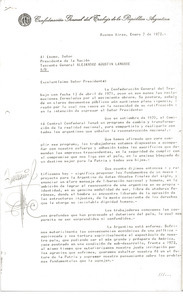 Memoranda and letters: Confederación General del Trabajo de la República Argentina to Alejandro A. Lanusse