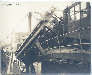 Forest Hills wreck, view from rooftop of car hanging from tracks