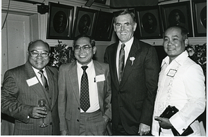 Mayor Raymond L. Flynn at Ancient and Honorable Artillery Company of Massachusetts Museum with three unidentified members of the Filipino presidential delegation