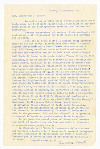 Letter from Vincenzina Vanzetti to Tom O'Connor, December 17, 1962 (Italian)