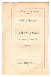 Amherst College Commencement program, 1855 August 9