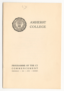 Amherst College Commencement program, 1922 June 21
