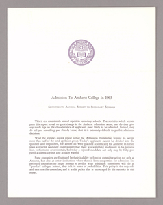 Amherst College annual report to secondary schools and report on admission to Amherst College, 1963