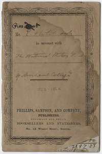 Edward Hitchcock account book for the natural history fund of Amherst College, 1853-1863