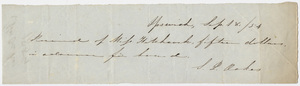 Edward Hitchcock receipt of payment to S. P. Oakes, 1854 September 18