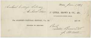 Edward Hitchcock receipt of payment to Little, Brown and Company, 1861 January 3