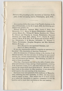 Abstract of the proceedings of the Association of American Geologists, at their 2nd meeting held in Philadelphia, April, 1841