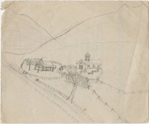 Sketch of house and barn