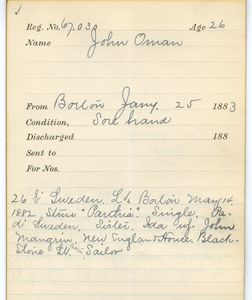 Tewksbury Almshouse Intake Record: Orman, John - Digital Commonwealth