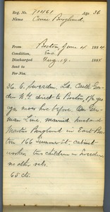 Tewksbury Almshouse Intake Record: Burgland, Carrie