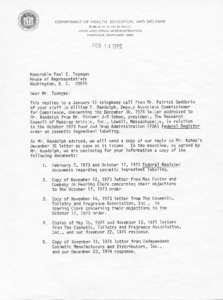 Letter to Paul E. Tsongas from Robert C. Wetherell concerning FDA cosmetic ingredient labeling