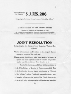 S. J. Res. 206, Designating the first Sunday of every August as "National Day of Peace"