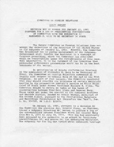 Decision not to pursue its January 12, 1981 subpoena for a log of Presidential conversations in connection with the nomination of Alexander M. Haig to be Secretary of State