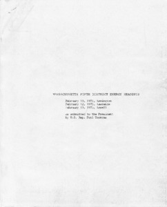 Massachusetts fifth district energy hearings, as Submitted to the President