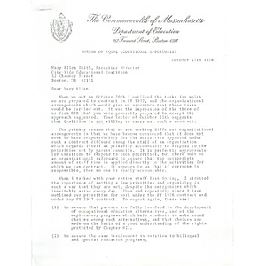 Letter, Bureau of Equal Educational Opportunity to Mary Ellen Smith, October 27, 1976.