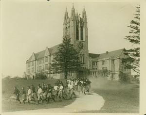 Boston College football team, jogging at the first practice, Brighton, Mass.