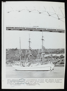 A Portugese ship passes through the Cape Cod Canal