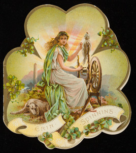 Erin spinning, Shamrock Irish Linens, John S. Brown & Sons, Belfast, Northern Ireland, 1890s