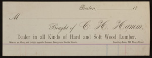 Billhead for C. H. Hamm, hard and soft wood lumber, 242 Albany Street, Boston, Mass., undated