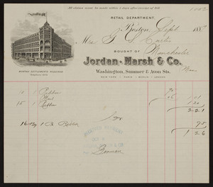 Billhead for Jordan Marsh & Co., department store, Washington, Summer & Avon Streets, Boston, Mass., dated September, 1889