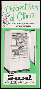 Different from all others, Servel the gas refrigerator, Servel, Inc., Evansville, Indiana, 1948