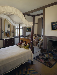 Bedroom with Elise Tyson's doll collection, Hamilton House, South Berwick, Maine