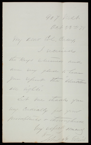John H. Elliott to Thomas Lincoln Casey, October 23, 1878