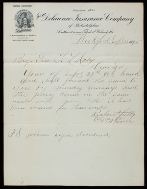 Christopher P. Peirce to Thomas Lincoln Casey, September 28, 1895