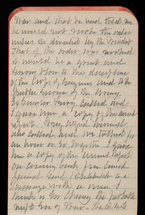 Thomas Lincoln Casey Notebook, October 1891-December 1891, 61, War and that he had told me