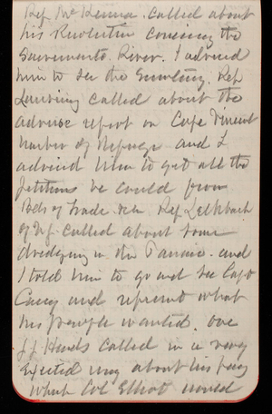 Thomas Lincoln Casey Notebook, November 1889-January 1890, 56, Rep. McKenna called about