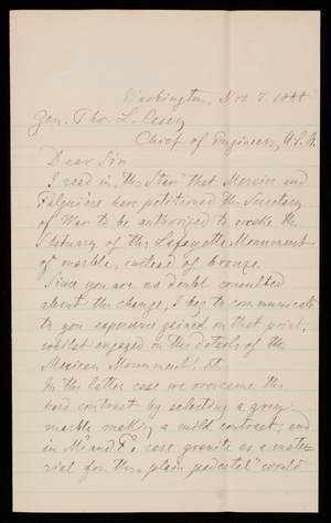 Wolf Class to Thomas Lincoln Casey, November 7, 1888