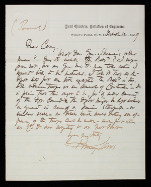 Henry L. Abbot to Thomas Lincoln Casey, March 12, 1869