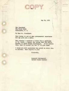 Letter from Leverett Saltonstall to Harry Truman, 24 May 1950