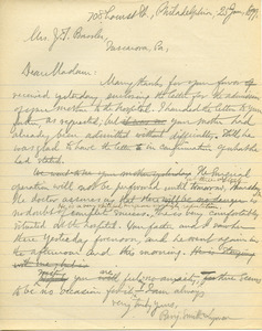 Letter from Benjamin Smith Lyman to Mrs. J. T. Bassler