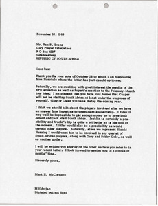 Letter from Mark H. McCormack to Rex B. Evans