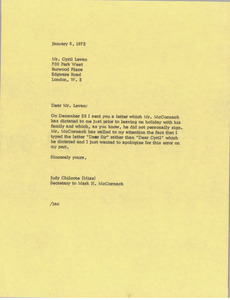 Letter from Judy A. Chilcote to Cyril Levan