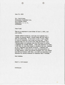 Letter from Mark H. McCormack to Noel Morris