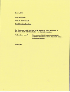 Memorandum from Mark H. McCormack to Jules Rosenthal