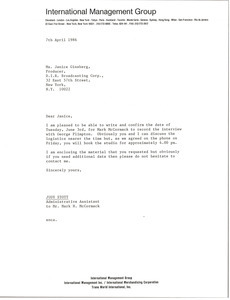 Letter from Judy Stott to Janice Ginsberg