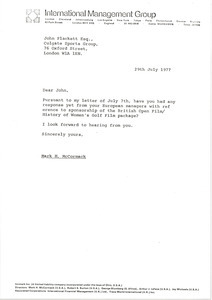 Letter from Mark H. McCormack to John G. Plackett