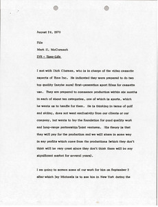 Memorandum from Mark H. McCormack concerning video cassettes