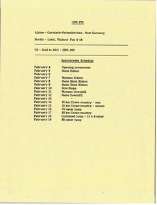 Schedule for the 1978 International Ski Federation