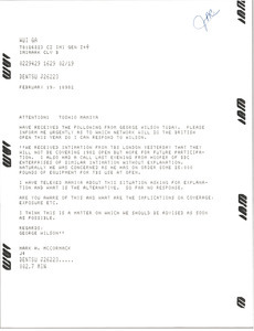 Telex prinotut from Mark H. McCormack to Toshio Mamiya