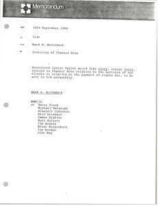 Memorandum from Mark H. McCormack to list