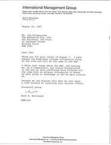 Letter from Mark H. McCormack to Jim Fitzmaurice