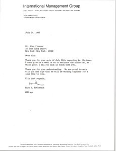 Letter from Mark H. McCormack to Alan Flusser