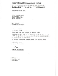 Letter from Mark H. McCormack to Helene Rang - Digital Commonwealth