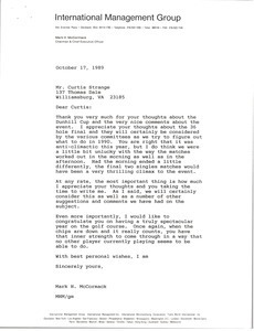 Letter from Mark H. McCormack to Curtis Strange