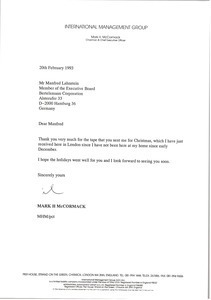 Letter from Mark H. McCormack to Manfred Lahnstein