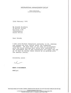 Letter from Mark H. McCormack to Brenda Blumberg
